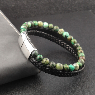Brățară bărbați cu farmec frânghie din oțel inoxidabil piatră naturală magnetică din piele brățară cu margele din piatră vulcanică brățări cadou cu lanț