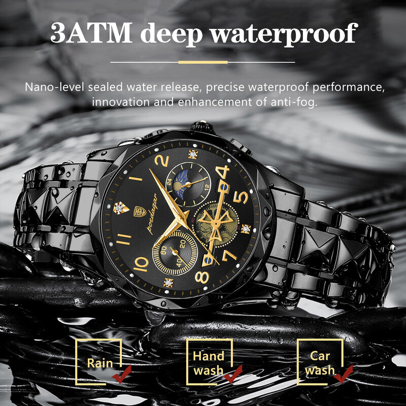 POEDAGAR Ceas de lux pentru bărbați, impermeabil, luminos, cu cronograf, pentru bărbați, cuarț, din oțel inoxidabil, ceasuri sportive pentru bărbați de înaltă calitate