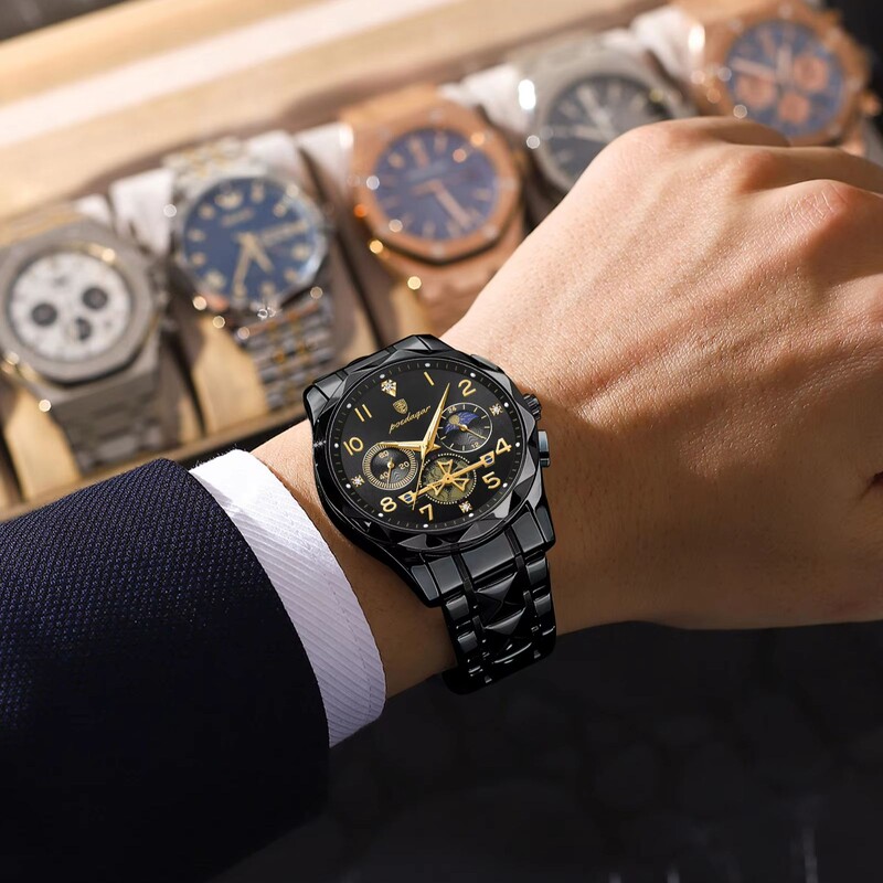 POEDAGAR Ceas de lux pentru bărbați, impermeabil, luminos, cu cronograf, pentru bărbați, cuarț, din oțel inoxidabil, ceasuri sportive pentru bărbați de înaltă calitate