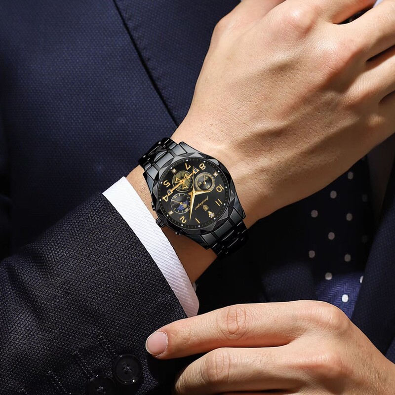 POEDAGAR Ceas de lux pentru bărbați, impermeabil, luminos, cu cronograf, pentru bărbați, cuarț, din oțel inoxidabil, ceasuri sportive pentru bărbați de înaltă calitate