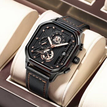 POEDAGAR Luxury Fashion Ανδρικό ρολόι χαλαζία Chronograph Date Αδιάβροχο φωτεινό ανδρικό ρολόι Big Dial Δερμάτινα ρολόγια για άνδρες Reloj