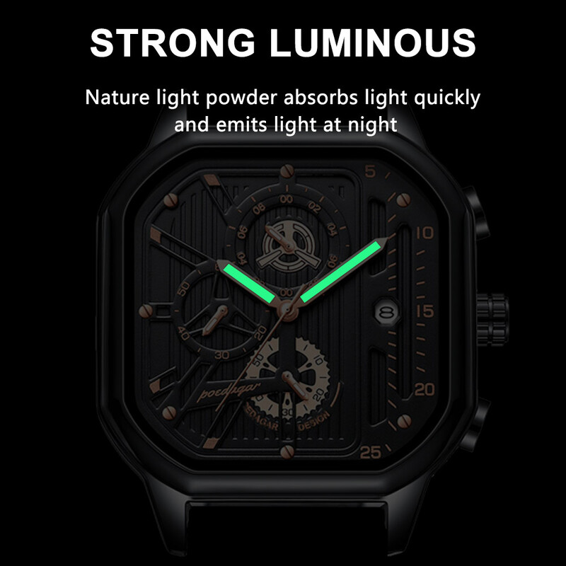 POEDAGAR Ceas de cuarț pentru bărbați, la modă de lux, cu cronograf, cu dată, rezistent la apă, luminos, pentru bărbați, cu cadran mare, ceasuri din piele pentru bărbați