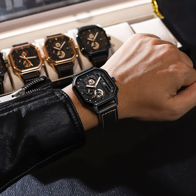 POEDAGAR Ceas de cuarț pentru bărbați, la modă de lux, cu cronograf, cu dată, rezistent la apă, luminos, pentru bărbați, cu cadran mare, ceasuri din piele pentru bărbați