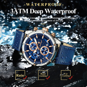 Ανδρικό ρολόι POEDAGAR Luxury Quartz Chronograph Date Δερμάτινα ρολόγια για άνδρες Αδιάβροχο φωτεινό στρατιωτικό ανδρικό ρολόι Reloj Hombre