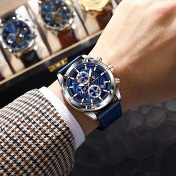 Ανδρικό ρολόι POEDAGAR Luxury Quartz Chronograph Date Δερμάτινα ρολόγια για άνδρες Αδιάβροχο φωτεινό στρατιωτικό ανδρικό ρολόι Reloj Hombre