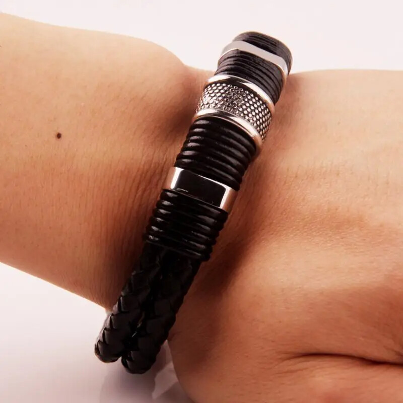 Brățară din piele țesătă cu margele la modă Brățară fermecătoare pentru bărbați Bijuterii hip-hop punk Accesorii pentru petrecere Brățări cadou pentru femei