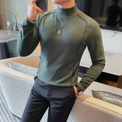 Meeste sügisene korea stiilis pullover, ümmargune kaelus, ühevärviline T-särk Luksuslik pikkade varrukatega meeste vabaaja Slim Fit elastne särk 4XL-M