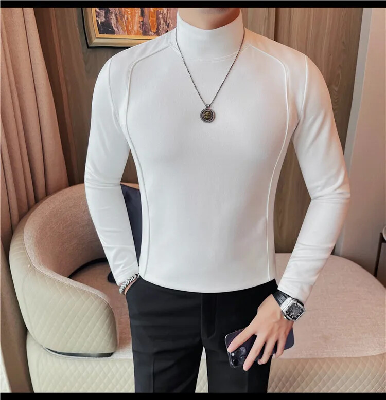 Pulover în stil coreean de toamnă pentru bărbați, cu gât rotund, tricou de culoare uni, luxos, cu mâneci lungi, cămașă casual slim cu elastic 4XL-M