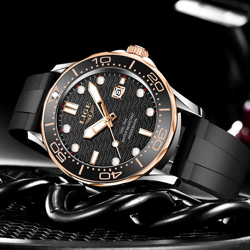 2024 LIGE Novi poslovni muški satovi Vrhunski luksuzni ronilački sat za muškarce Vodootporni sat s datumom Sportski sat Relogio Masculino+kutija