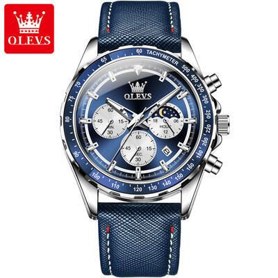 OLEVS Trend Classic vīriešu kvarca pulksteņu kalendārs logs gaismas rādītājs ūdensizturīgs mēness fāzes ērts ādas siksniņa vīriešu pulkstenis