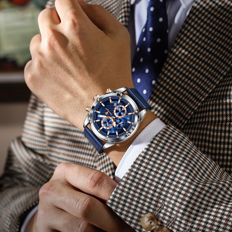 POEDAGAR Luksusa sporta vīriešu rokas pulkstenis Militārais kvarca vīriešu pulkstenis Ūdensizturīgs gaismas hronogrāfs datums ādas vīriešu pulksteņi Reloj