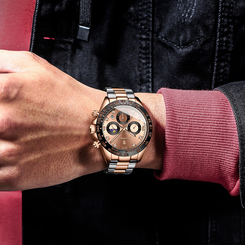 POEDAGAR Ceas de lux pentru bărbați, cronograf, impermeabil, cu dată luminoasă, ceas de mână pentru bărbați, sport în aer liber, din oțel inoxidabil, ceasuri de cuarț pentru bărbați