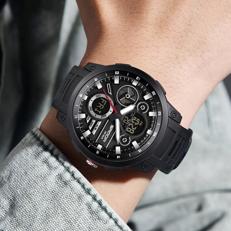 SANDA Ceas de mână sport pentru bărbați Curea din TPU Ceas de cuarț rezistent la apă Afișaj dublu Ceas digital luminos pentru bărbați Relogio Masculino