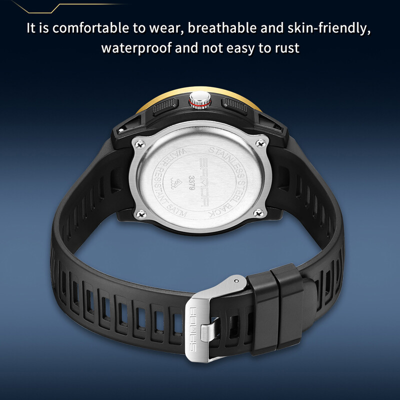 SANDA Ceas de mână sport pentru bărbați Curea din TPU Ceas de cuarț rezistent la apă Afișaj dublu Ceas digital luminos pentru bărbați Relogio Masculino