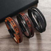 Brățări înfășurate din piele împletită cu mai multe straturi pentru bărbați Brățări din piele cu farmec cu cruce de Iisus Hristos, bijuterii cu închidere magnetică