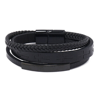 Brățări înfășurate din piele împletită cu mai multe straturi pentru bărbați Brățări din piele cu farmec cu cruce de Iisus Hristos, bijuterii cu închidere magnetică