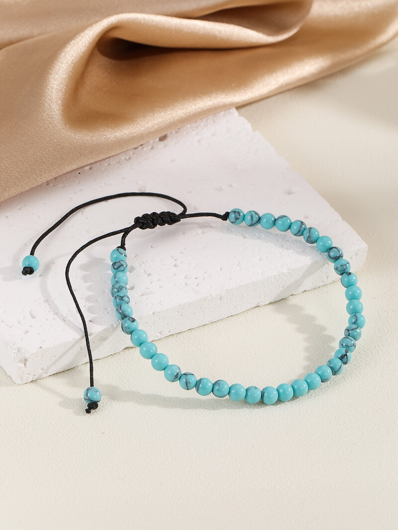 Brățări cu pietre prețioase mini energetice de 4 mm, piatră naturală, cu mărgele Brățară turcoaz albastru deschis
