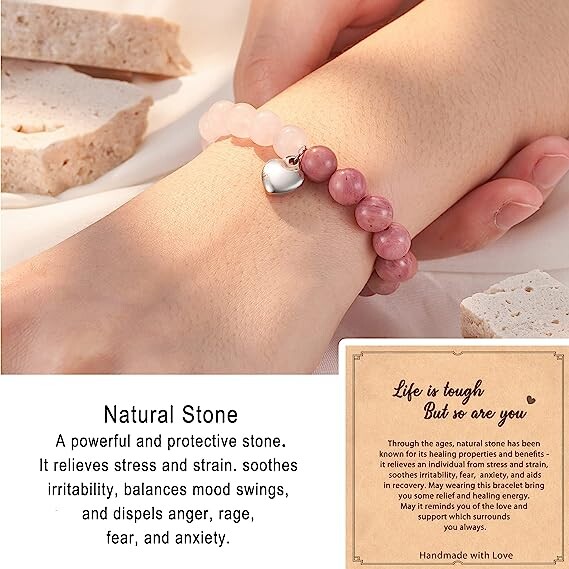 Brățară de mărgele zebră roz femeie. Cadou fiicei și mamei Nana Brățară spirituală vindecătoare din piatră de cristal natural