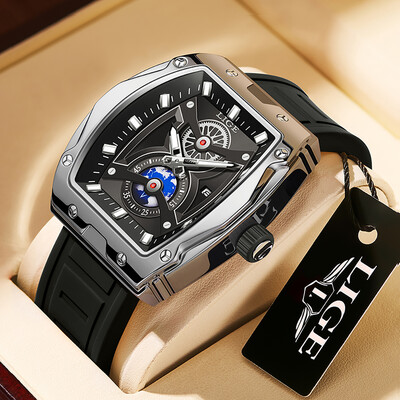 Ceasuri de bărbați de top brand LIGE Ceas de mână cu quartz pătrat de lux Ceas luminos impermeabil pentru bărbați Ceas cu dată Relogios Masculino+Box