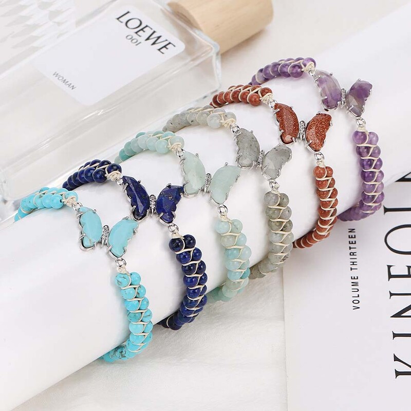 Cristal Fluture margele rotunde piatră împletită brățări macrame pentru femei ametist natural cuarț țesut manual brățară bijuterii