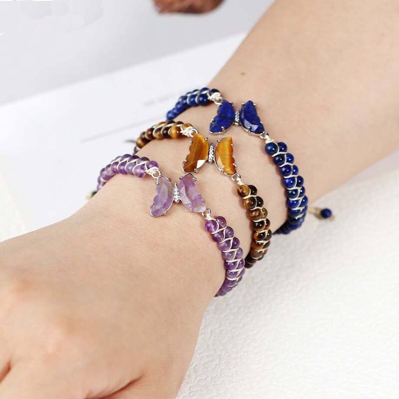 Cristal Fluture margele rotunde piatră împletită brățări macrame pentru femei ametist natural cuarț țesut manual brățară bijuterii