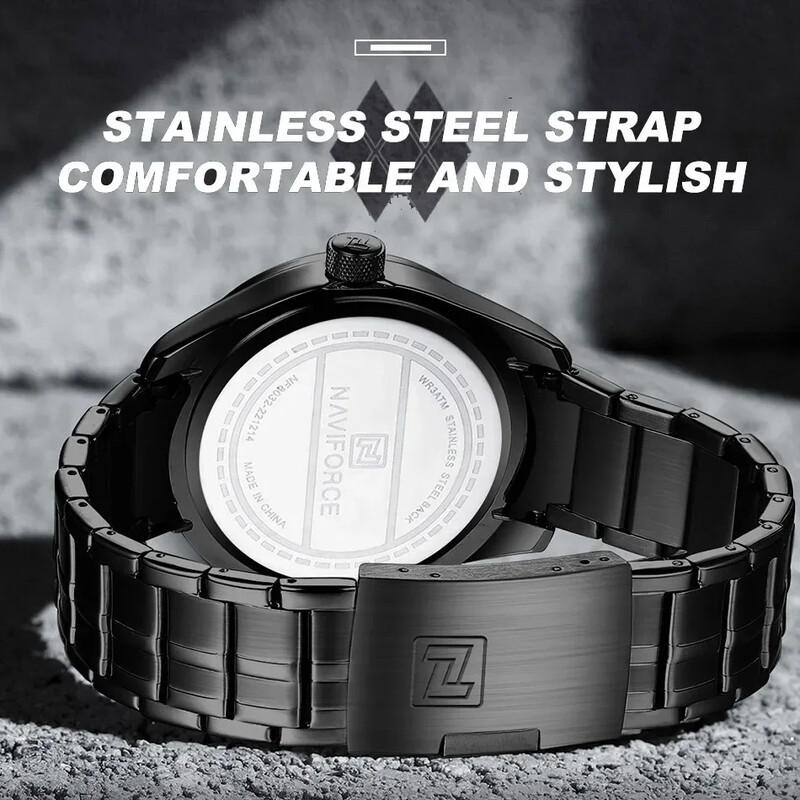 Marca de top NAVIFORCE Ceas pentru bărbați, cuarț, ceasuri de mână, ocazional de afaceri, curea din oțel inoxidabil, ceas cu dată, Relogio Masculino