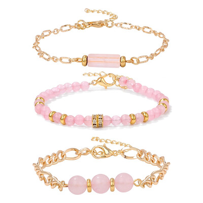 3 Ķēdes Dabīgais Akmens Kvarci Pērlītes Rokassprādzes Ametisti Aventurīns Lapis Lazuli Zelta Krāsa Ķēdes Saites Rokassprādzes Komplekts Sievietēm Vīriešiem