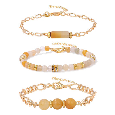 3 Ķēdes Dabīgais Akmens Kvarci Pērlītes Rokassprādzes Ametisti Aventurīns Lapis Lazuli Zelta Krāsa Ķēdes Saites Rokassprādzes Komplekts Sievietēm Vīriešiem