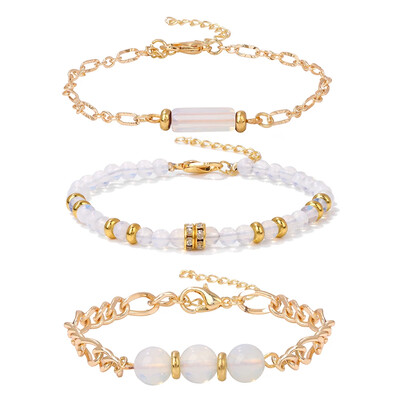 3 Ķēdes Dabīgais Akmens Kvarci Pērlītes Rokassprādzes Ametisti Aventurīns Lapis Lazuli Zelta Krāsa Ķēdes Saites Rokassprādzes Komplekts Sievietēm Vīriešiem