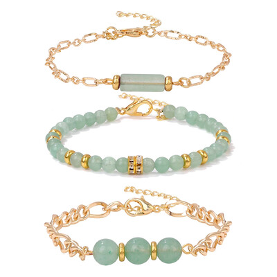 3 Ķēdes Dabīgais Akmens Kvarci Pērlītes Rokassprādzes Ametisti Aventurīns Lapis Lazuli Zelta Krāsa Ķēdes Saites Rokassprādzes Komplekts Sievietēm Vīriešiem