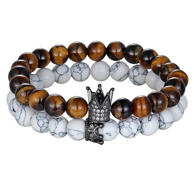 XQNI 2 buc/set Rege Coroana cupluri distanță brățară piatră naturală brățară cu margele pentru bărbați femei prieten cadou farmec bijuterii șuvițe