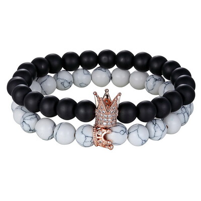 XQNI 2 buc/set Rege Coroana cupluri distanță brățară piatră naturală brățară cu margele pentru bărbați femei prieten cadou farmec bijuterii șuvițe