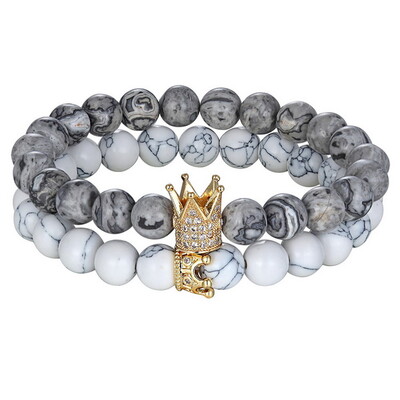 XQNI 2 buc/set Rege Coroana cupluri distanță brățară piatră naturală brățară cu margele pentru bărbați femei prieten cadou farmec bijuterii șuvițe