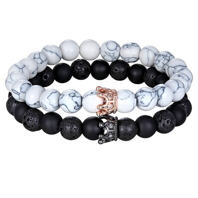 XQNI 2 buc/set Rege Coroana cupluri distanță brățară piatră naturală brățară cu margele pentru bărbați femei prieten cadou farmec bijuterii șuvițe