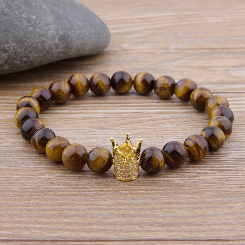 XQNI 2 buc/set Rege Coroana cupluri distanță brățară piatră naturală brățară cu margele pentru bărbați femei prieten cadou farmec bijuterii șuvițe
