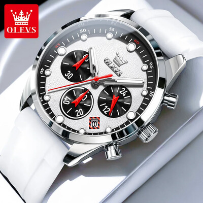 OLEVS 5602 Ceas de lux cu quartz pentru bărbați Curea din silicon Cod de sincronizare multifuncțional Ceas de mână pentru bărbați, luminos, rezistent la apă