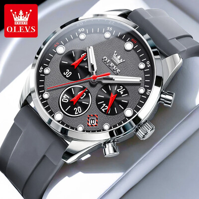 OLEVS 5602 Ceas de lux cu quartz pentru bărbați Curea din silicon Cod de sincronizare multifuncțional Ceas de mână pentru bărbați, luminos, rezistent la apă