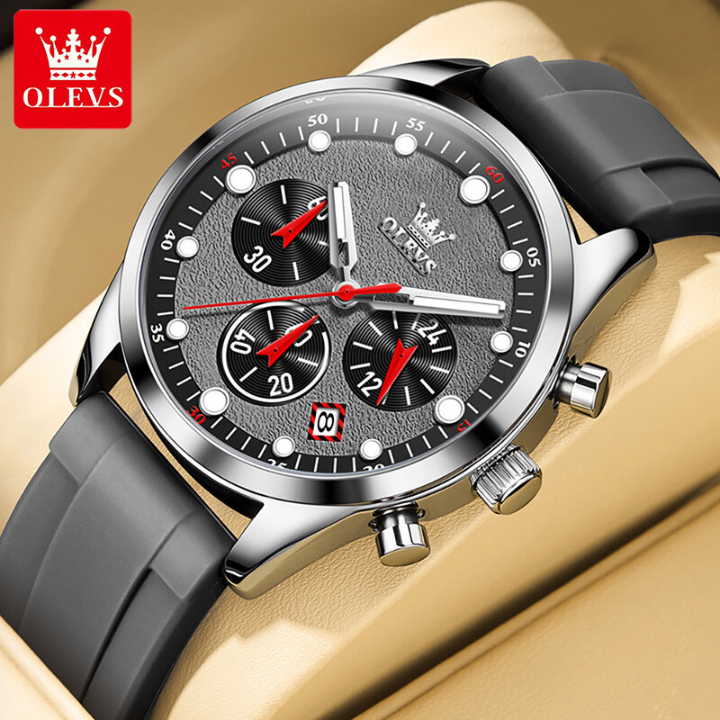 OLEVS 5602 Ceas de lux cu quartz pentru bărbați Curea din silicon Cod de sincronizare multifuncțional Ceas de mână pentru bărbați, luminos, rezistent la apă