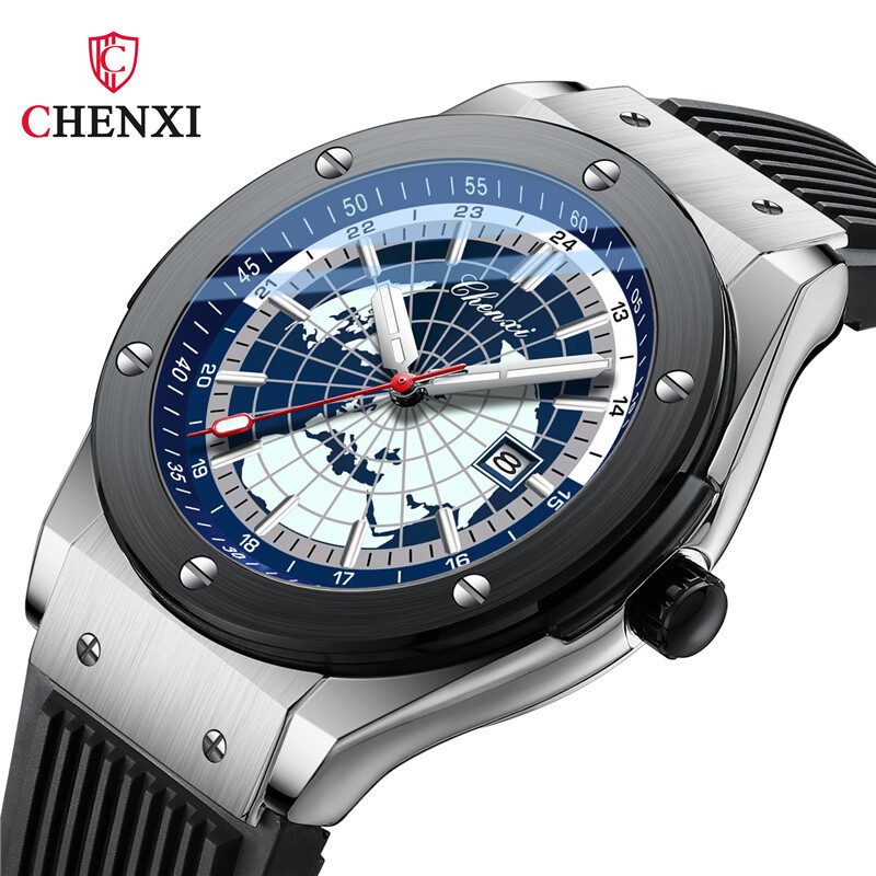 CHENXI 82442 ceas cu quartz pentru bărbați, casual, sport, de lux, marcă, hartă lumii, ceas militar, rezistent la apă, pentru bărbați, cadou