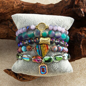 RH New Bohemian Women Temperment 5 buc CZ Piatra naturala margele de sticla druzy Brățară elastică set de brățări inimă valentine imperială