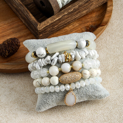 RH New Bohemian Women Temperment 5 buc CZ Piatra naturala margele de sticla druzy Brățară elastică set de brățări inimă valentine imperială