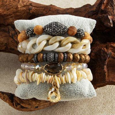 RH New Bohemian Women Temperment 5 buc CZ Piatra naturala margele de sticla druzy Brățară elastică set de brățări inimă valentine imperială