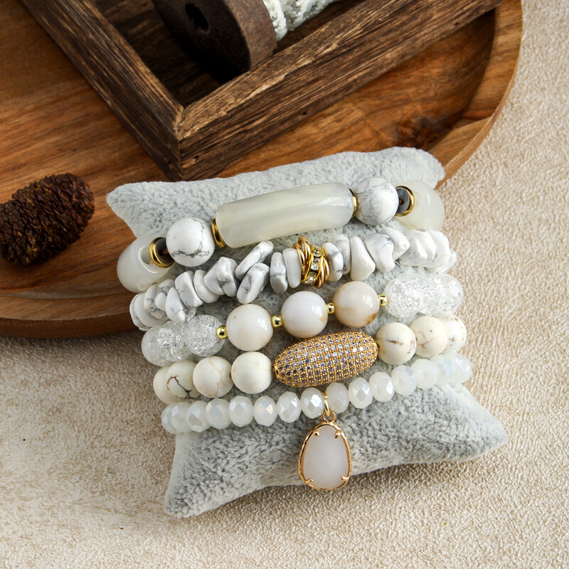 RH New Bohemian Women Temperment 5 buc CZ Piatra naturala margele de sticla druzy Brățară elastică set de brățări inimă valentine imperială