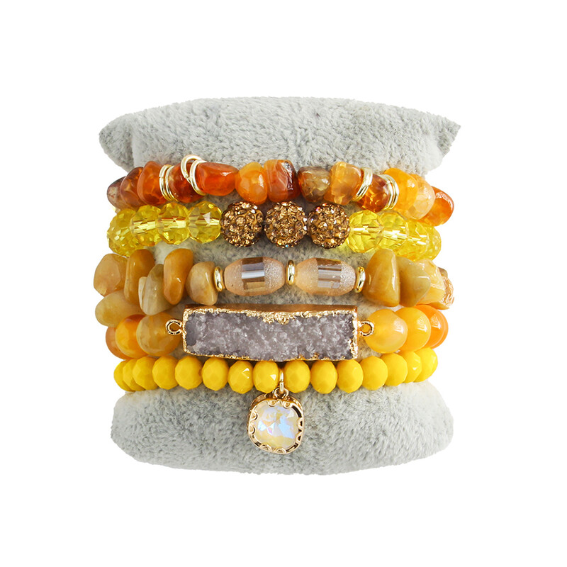 RH New Bohemian Women Temperment 5 buc CZ Piatra naturala margele de sticla druzy Brățară elastică set de brățări inimă valentine imperială