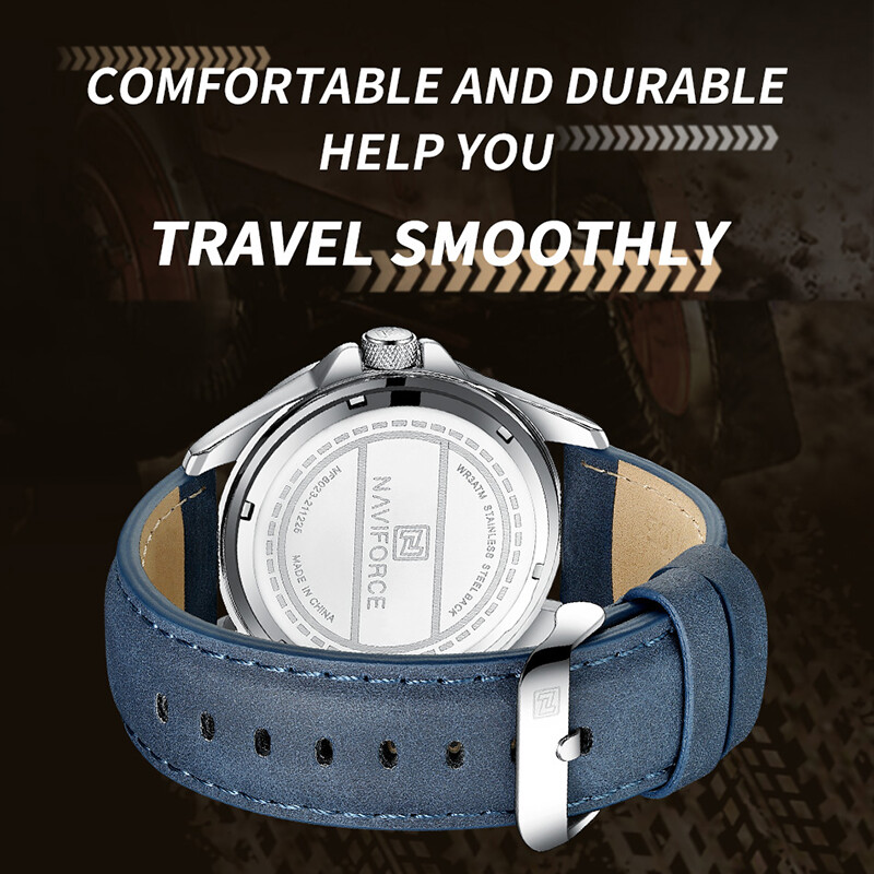 Marca NAVIFORCE Ceasuri de cuarț de modă pentru bărbați, curea din piele pentru bărbați, ceasuri de mână sport rezistente la apă, ceas calendaristic, relogio masculin