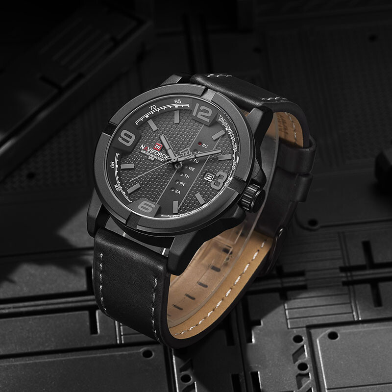 NAVIFORCE Ležerni muški satovi s kožnim remenom Vojni sportski Vodootporni muški ručni sat Kvarcni kalendar Muški sat Relogio Masculino