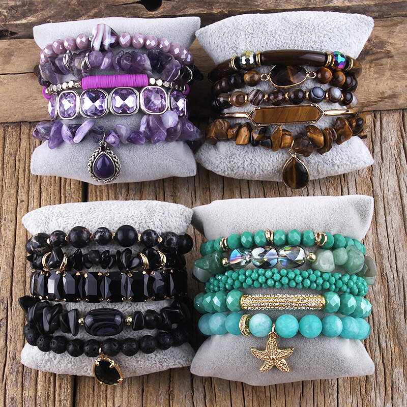 RH modni boemski dizajnerski kompleti s perlama od dragog kamenja ili komplet narukvica od 5 komada za žene Poklon nakita