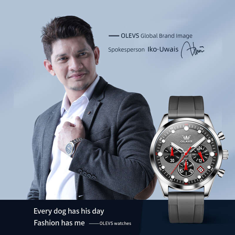 OLEVS Ceas pentru bărbați cu curea din silicon de lux, cu cronograf, dată, impermeabil, luminos, multifuncțional, sport, cu quartz, pentru bărbați