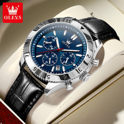 Ceas de cuarț OLEVS original pentru bărbați, curea din piele, cronograf, calendar, rezistent la apă, luminoase, ceasuri de mână pentru bărbați Relógio Masculino