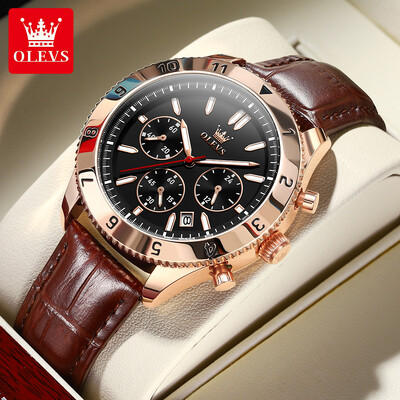 Ceas de cuarț OLEVS original pentru bărbați, curea din piele, cronograf, calendar, rezistent la apă, luminoase, ceasuri de mână pentru bărbați Relógio Masculino